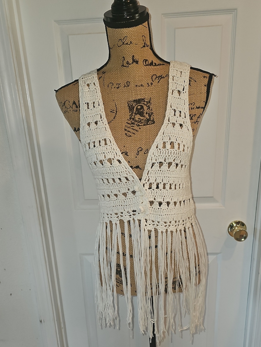 Foreign Exchange White Crochet Fringe Vest